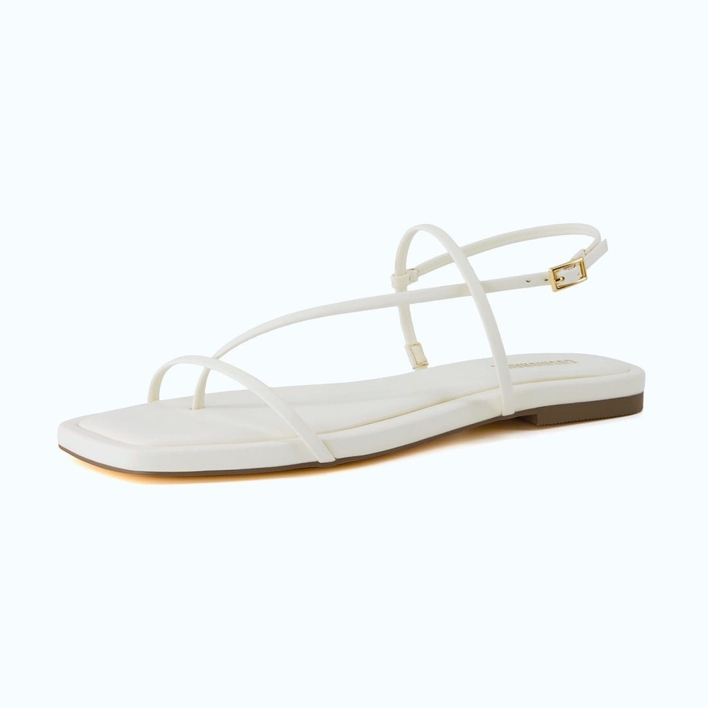 Cushionaire Womens White Strappy Square Toe Flat Sandals Gladiator Size 7.5